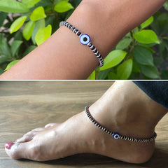 Combo of adjustable pull along evil eye nazariya bracelet and 10inch long single piece adjustable anklet