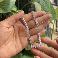 Multiple heart shape cz stone tennis style necklace in pure silver