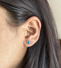 5mm light blue cz stone bezel setting studs in pure silver