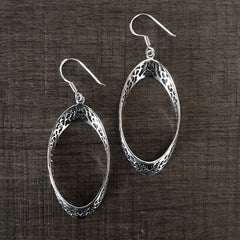 Filigree work oval shape hangings in pure silver