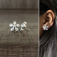 1.5 cm diameter pure silver cz cut stone flower studs