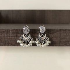 Pure silver cz stone chandbalis with shell pearls