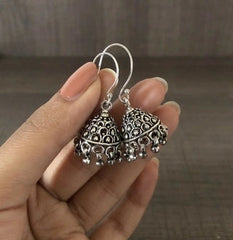 Light weight cut work jhumkas in pure silver