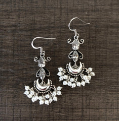 Traditional cz cut stone and pearl hangings in pure silver