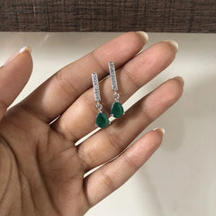 2.4 cm long five cz stone green onyx studs crafted in pure silver
