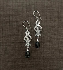 Multi cz stone danglers with black stone drops in pure silver