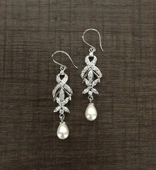 Multi cz stone danglers with pearl drops in pure silver