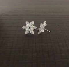 Multi cz stone six petal flower studs in pure silver
