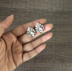 Multiple cz stone peacock feather motif earstuds in pure silver