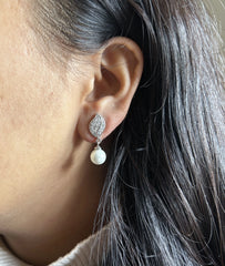 Paisley pattern multi cz stone studs with pearl drops in pure silver