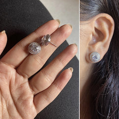 Statement multi layered cz stone round shape studs in pure silver