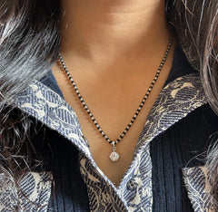 7mm single cz stone grain setting pendant with an 18'' mangalsutra chain in pure silver