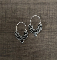 Black cz cut stone bezel setting balis made in pure silver