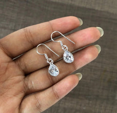 Flat tear drop cz stone hangings in pure silver