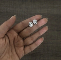 Oval pattern multi cz stone studs in pure silver