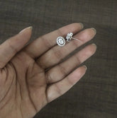 Oval pattern multi cz stone studs in pure silver