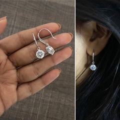 Single 8mm round cz stone , four prong drop earrings in pure silver