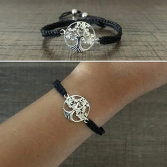 Pure silver adjustable Curved Tree of Life motif hand braided bracelet