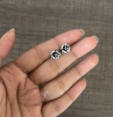Pure silver carved rose motif studs