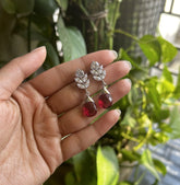 3.5 cm long marquise cut cz stone studs with dark pink drops in pure silver