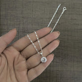 8mm transparent cz stone six prong pendant with an 18'' Figaro chain in pure silver