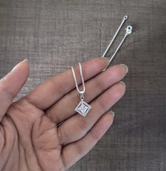 9mm multi cz stone square pendant with an 18’’ chain in pure silver