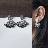 Pure silver cz stone chandbalis with black onyx beads
