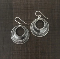 Round antique finish rava work earrings in pure silver