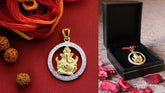Round cz stone studded Ganesha motif pendant with 22 kt. gold plated in pure silver