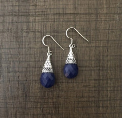 Royal blue opaque stone carving work hangings in pure silver