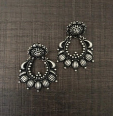Royal intricate pattern antique finish earrings in pure silver