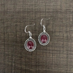 Ruby pink onyx cut stone rava border hangings in pure silver