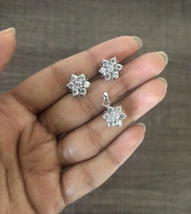 Seven cz stone (nakshatra) earring and pendant set with spikes in pure silver