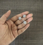 Seven cz stone (nakshatra) earring and pendant set with spikes in pure silver