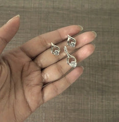 Single cz stone earrings and pendant set in pure silver