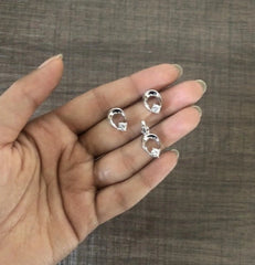 Single cz stone peacock feather pattern earrings and pendant set in pure silver