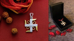 Swastik motif cz stone pendant with 22 kt. gold plating in pure silver