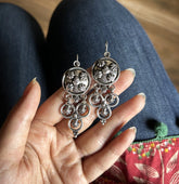 Four circle antique finish bold hanging earrings in pure silver