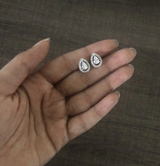 Tear drop pattern multi cz stone studs in pure silver