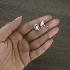 Tear drop pattern multi cz stone studs in pure silver