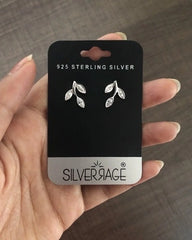 Three leaf compact cz stone studs in pure silver