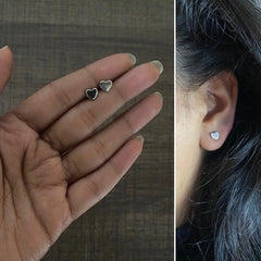 Tiny flat heart studs in pure silver