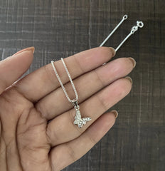 Butterfly pendant with cz stones with an 18 inch chain in pure silver