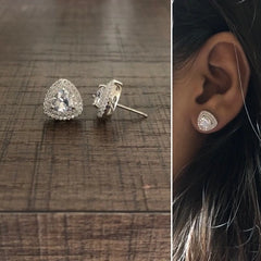 Trillion pattern multi cz stone earrings made in pure silver