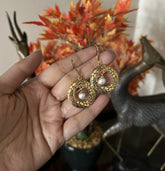 Snake scale pattern pearl drop hangings with 22kt gold plating made in pure silver