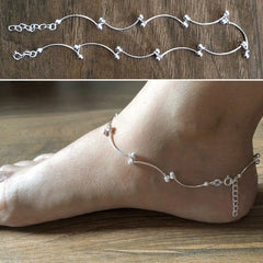 Twisted ball pattern adjustable anklet in pure silver