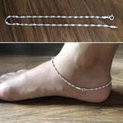 Twisted pattern anklet in pure silver