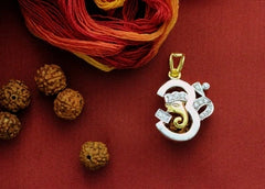 Two tone Om-Ganesha motif pendant with 22 kt. gold plating, a rudraksh in pure silver