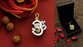 Two tone Om-Ganesha motif pendant with 22 kt. gold plating, a rudraksh in pure silver