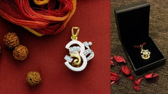 Two tone Om-Ganesha motif pendant with 22 kt. gold plating, a rudraksh in pure silver